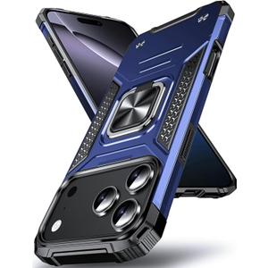 DASFOND Designed for iPhone 17 Pro Case with Stand, Enhanced 360 Rotatable Metal Ring Kickstand Military Grade Impact Resistant Shockproof Protective Phone Case Cover for iPhone 17 Pro 6.3'', Blue