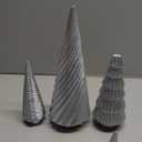 DN DECONATION Silver Christmas Tree Figurines Set of 3, Table Top Xmas Tree Decor with Glitter, Modern Pine & Swirl Design, Resin Christmas Trees for Mantel, Desk, Fireplace,Holiday Centerpiece