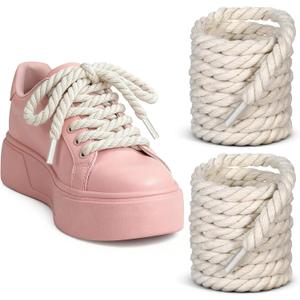 Thick Rope Shoe Laces for Sneakers, 8mm Wide Round Shoelaces Chunky Twisted Shoelaces Cotton Shoe Laces Replacement Strings for Men Women Sneakers
