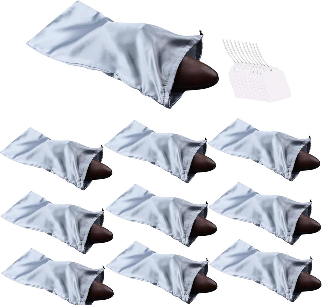 GONGKANGYUAN 10 Pack Shoe Bags for Travel Satin Fabric Shoe Bag with Drawstring for Men Women Travel Protecting Storing Shoes (Grey)