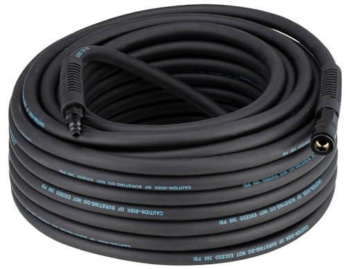 SANFU Hybrid Air Hose 3/8”ID x 100FT, 300PSI Durable, Lightweight, With 1/4” Universal Aluminum 3IN1 Coupler and Plug, Bend Restrictors, Black(100’)