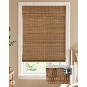 LazBlinds 100% Blackout No Drill Bamboo Roman Shades, Cordless Bamboo Blinds for Indoor Windows, Room Darkening Shades for Home & Patio, Thermal Insulated, Acron, 29" W x 48" H