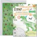 Dinosaur Birthday Invitations for Boy Age 3, Three-Rex Party Decoration and Supplies, 20 Fill-In Invites + Envelopes