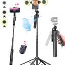 71 Auto Face Tracking Tripod for iPhone with Light,360 Rotating Phone Stand with Rechargeable Remote Control for TikTok Vlog Video Recording, Phone Tripod for Android Camera/GoPro/Ring Light