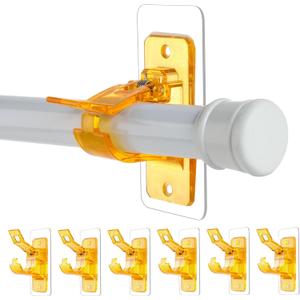 6 Pack Self Adhesive Curtain Rod Bracket Holding up to 20lbs, Easy to Assemble with No Drill Nail Scrawl, Transparent Orange Sticky Hanger and Holder