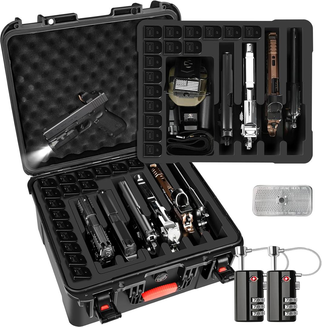 Pistol Gun Case for Multi Handguns - Hold Multiple Pistols & Magazines, Pre-cut Waterproof Hard Shell Gun Box, TSA Approved Pistol Case for SIG Sauer, Smith & Wesson, for Colt, for Revolver, for Glock, 16.1 x 14.5 x 8.6 inches