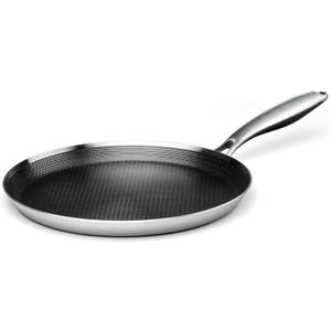 Innerwell Stainless Steel Crepe Pan - 11inch Nonstick Crepe Pan, Stainless Steel Honeycomb Coating Pancake Pan, Non Stick Flat Skillet Tawa Dosa Tortilla Griddle Pan, Induction Compatible, PFOA Free (Silver)