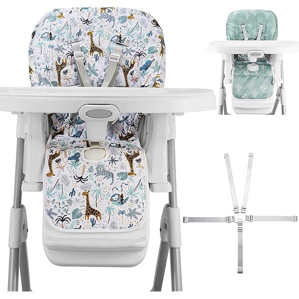 Lunobubo Baby High Chair Cover 2-in-1 Reversible, Includes 5-Point Harness Strap, Waterproof & Soft Dual-Side High Chair Pad Cushion, Machine Washable, Extra Thick Highchair Protector - Green