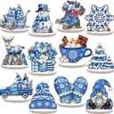 Yousoontic 12 Pcs Christmas Blue Winter Wooden Table Decorations Farmhouse Snowman Elk Gnome Snowflake Santa Wooden Signs Tabletop Centerpieces Christmas Home Decor for Xmas Holiday Party Dinner