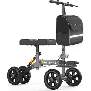 Knee Scooter for Adult for Foot Surgery, with All Terrain Wheels & Shock Absorption, Foldable Steerable Knee Walker, Comfort Pad, Dual Brakes, Crutch Alternative for Broken Foot/Ankle Recovery,Grey