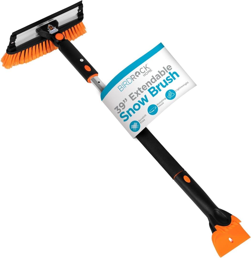 39" Extendable Snow Brush with Detachable Ice Scraper | 11" Wide Squeegee & Bristle Head | Lightweight Aluminum Body with Ergonomic Grip | No Scratch Winter Cleaning Tool for Cars & SUVs