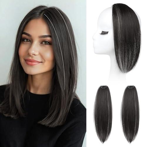 REECHO Clip in Hair Volumizer, 2PCS 12 inch Short Thick Clip in Hairpieces Adding Extra Volume Hair Extensions for Women - Off Black