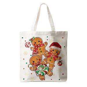 Horaldaily Canvas Tote Bag, Christmas Winter Gingerbread Man Reusable Shoulder Tote Bag for Women Lady Casual Vacation, Shopping, Work, Gym