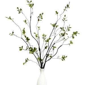 3Pcs 38.8" Faux Greenery Plant Stems and Branches for Tall Vase,Artificial Tree Branches and Twigs for Decoration (Green Leaves & Brown Stem)