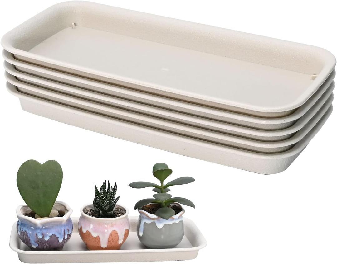 5 Pcs Rectangular Plant Saucers Plastic Flower Pot Tray 11 X 4.3 X 1.1 Inch Tray Pot Saucer Plant Tray for Holding Water Drips and Soil, Beige