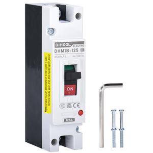 DIHOOL 125 Amp DC Breaker, Battery Disconnect Switch 500V, Thermal Magnetic Trip for Solar, Main Power, UPS