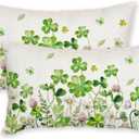 AACORS St. Patrick's Day Pillow Covers 12X20 Inch Set of 2,Shamrock Floral Decorations Holiday Spring Decorative Pillow Case Decor for Sofa Couch (Green)