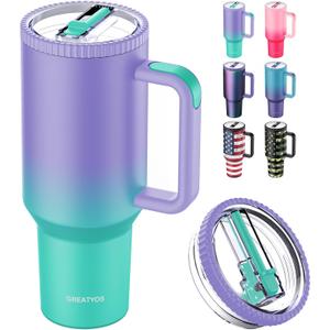 Greatyos 40 oz Tumbler with Handle and Flip Straw Lid - Upgraded Traveler 40oz Tumblers with Lids Straws Vacuum Insulated Leak Proof Stainless Steel Cup Mug Gifts for Men Women Him Her (Mermaid)
