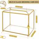 Glass Wedding Card Box with Lock and Slot, Large Gold Clear Card Box for Wedding Reception, Decorative Envelope Gift Box for Baby Shower, Birthday, Graduation, Anniversary, Bridal Shower