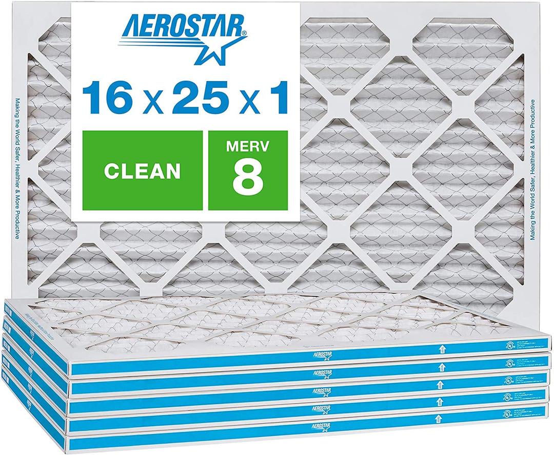 Aerostar 16x25x1 MERV 8 - 6 Count - High Efficiency Pleated HVAC, Furnace & Air Conditioner Filters - Removes Dust, Lint, Mold & Allergy-Causing Pollen