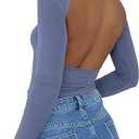 ForeFair Women Sexy Backless Short Sleeve Slim Fit Crewneck Summer Casual Y2K Crop Tee, Medium