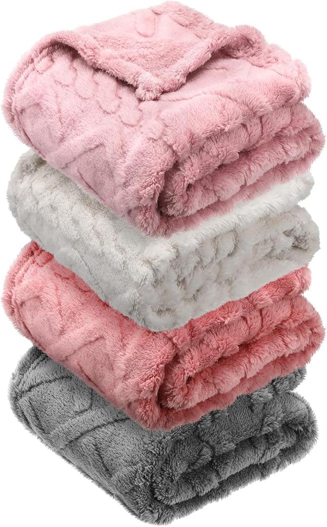 VitalCozy 4 Pcs Soft Fleece Baby Blankets Set 30" x 40" 3D Plush Warm Nursery Swaddling Bed Blanket Little Boys Girls Infant Toddlers and Newborn Receiving Gifts Blankets(Pink Set)