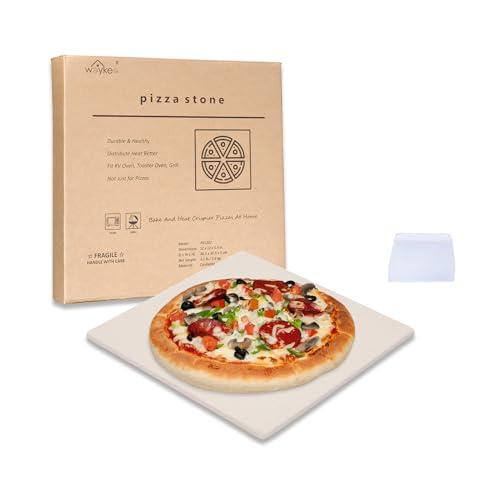 Waykea 12" x 12" Pizza Stone Square Baking Stone | Premium Cordierite Pizza Grilling Stone for Grill Oven RV Oven | Bake Homemade Golden Crispy Crust Pizza