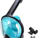 Full Face Snorkel Mask Snorkeling with Camera Mount 180 Degree Panoramic View Anti-Fog Anti-Leak Snorkeling Set for Adult Kids