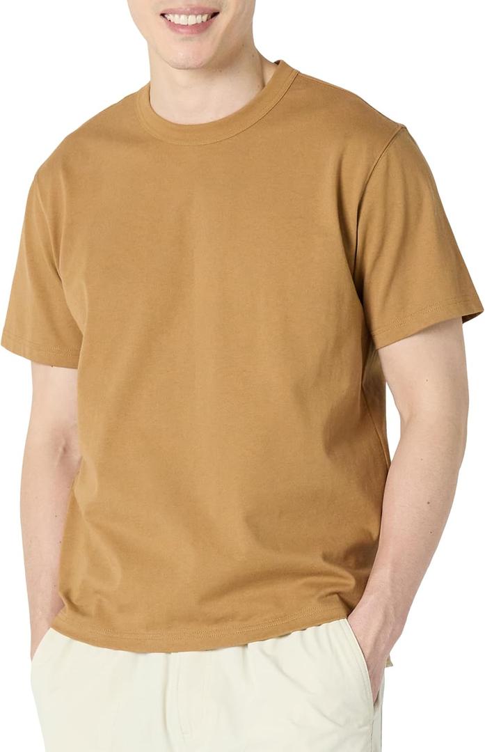 Mens Relaxed-Fit Heavyweight Cotton T-Shirt, Dark Tan 