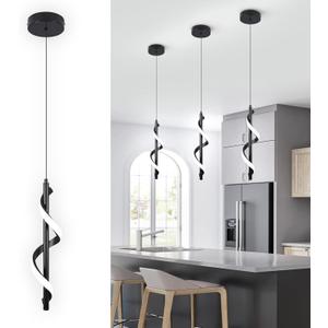 Modern Led Pendant Light Fixtures,6000K Cool White Black Led Pendant Lighting for Kitchen Island,Adjustable Height Hanging Light Fixtures for Kitchen Dining Room Living Room,1 Pack