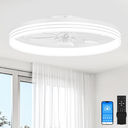 VOLISUN Low Profile Ceiling Fans with Lights and Remote, 23.6in Flush Mount Ceiling Fan with Light, 3000K-6501K Dimmable Fandelier LED Fan Light, White Bladeless Ceiling Fans with Lights for Bedroom