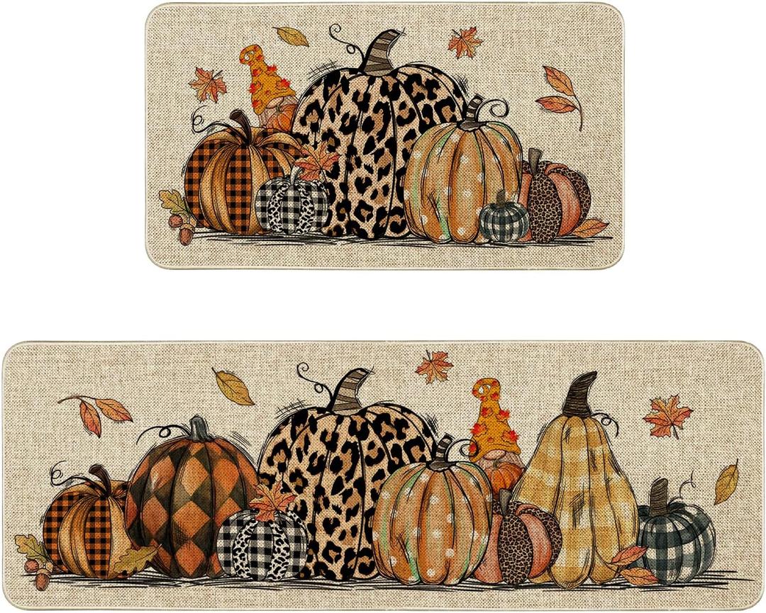 Fall Pumpkin Kitchen Mat Thanksgiving Kitchen Rugs Set of 2, Fall Kitchen Mats for Floor, Fall Kitchen Decor Home Decorations
