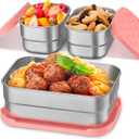 Homikit 3 Pack Kids Lunch Box Set, 18/10 Stainless Steel Bento Boxes with Silicone Lids Leak Proof, 5 Cups Reusable Metal Food Snack Containers for School Daycare, Nontoxic & Dishwasher Safe, Pink (Medium)