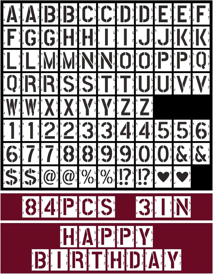 2 Pack Letter Stencils for Painting  84PCS Reusable Alphabet & Number Stencil Kit  Interlocking Plastic Templates for DIY Signs, Posters, Fabric, Wood, Wall  3 Inch