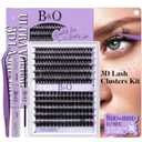 B&Q Volume Lash Clusters Kit 280PCS Lash Extension Kit Thick 3D Wispy DIY Eyelash Extension Set with Individual Lashes, Lash Bond and Remover,Tweezers(80D+100D)