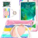 BATYUE Case for iPad 6th Generation 9.7 inch 2018, iPad 5th Gen 2017, iPad Air 2/ iPad Pro 9.7'',Shockproof Protective Cover with Pencil Holder &Rotating Bracket &Shoulder Strap (Colourful Pink) (A1-Ring Kickstand(Colorful Pink))