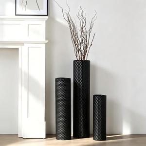 Black Tall Floor Vase Set of 3, Metal Cylinder Vases for Corner, 27.6in