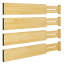 BAMEOS 4 pcs 3" High Bamboo Drawer Dividers Adjustable Drawer Organizer Expandable Drawer Organization Utensil Organizers for Kitchen Dresser Bathroom Bedroom and Office