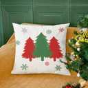 CaliTime Christmas Throw Pillow Covers Decorative 18 X 18 Inches Set of 4 Cozy Fleece Trees Deers Car Snowflakes Cushion Cases for Couch Sofa Bed Living Room Farmhouse Christmas Green Red