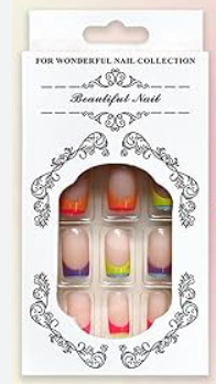 French Tip Colorful Press on Nails Almond - Spring Fake Nails Press ons Nail Tips Acrylic Nail Art Kit Glue on Nails Full Cover Glossy False Nails Stick on Nails for Women