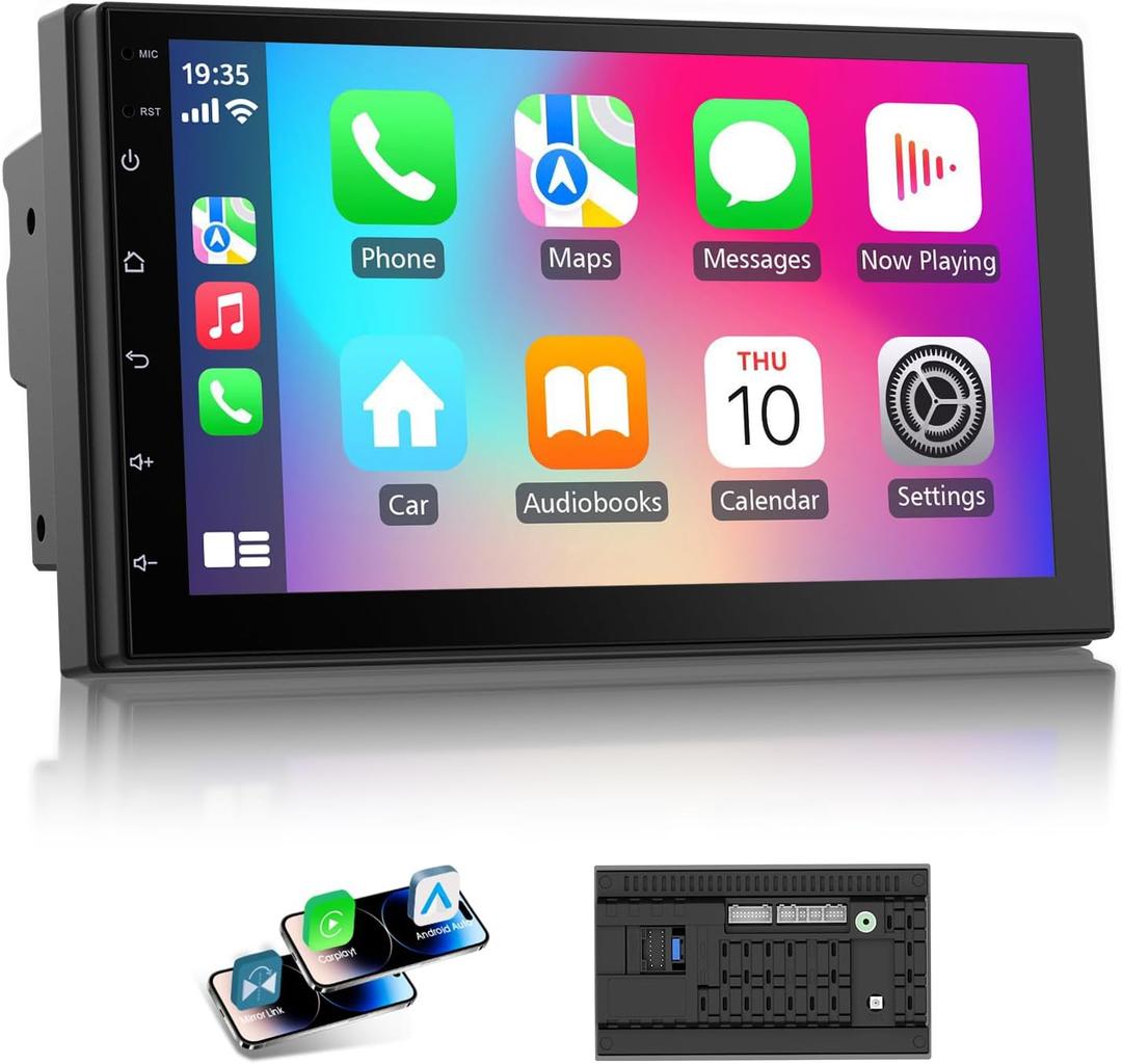 Haudio 7 Inch Double Din Car Stereo with Wireless Apple CarPlay & Android Auto, Touchscreen Android Radio, Bluetooth Car Audio Receiver (No Reversing Camera)