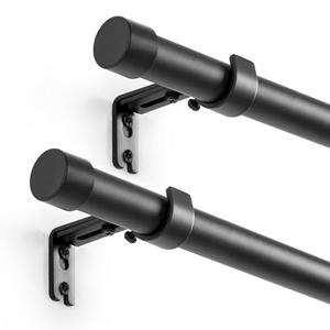 2-Pack Adjustable Telescoping Curtain Rod 1 Inch Diameter 16-48 Inch, Heavy Duty Metal Window Rod with Extendable Mounting Brackets, Matte Black Finish Home Decor, Easy Install Bedroom Living room