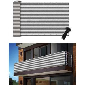 POYEE 3'10' Gray White Balcony Privacy Screen Fence Cover UV Protection Weather Resistant Waterproof Shade Cloth for Outdoor Patio Apartment Backyard Porch Deck Railing with Zip Ties