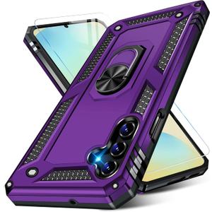 for Samsung Galaxy S24 FE Case with Screen Protector, Military Grade Rugged Shockproof Galaxy S24 FE 5G Heavy Duty Protective Cover for Samsung S24 FE Magnetic Ring Kickstand Phone Case (Purple)