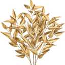 Hollyone 32” Christmas Tree Picks and Sprays 3Pcs Gold Artificial Eucalyptus Stems Eucalyptus Leaves Branches Fake Gold Leaf Floral for Vase DIY Xmas Tree Garland Wreath Centerpieces Wedding Decor