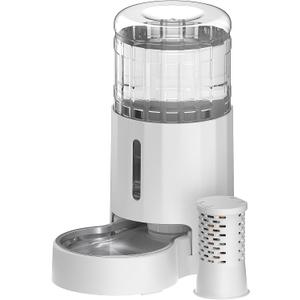 CZPET Automatic 4L Filter Dog and Cat Water Dispenser with Stainless Steel Bowl Gravity Waterer,Large Capacity and Drinking Area Noise-Free for Pets(White)