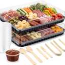 Shellwei Disposable Charcuterie Board Accessories 2 Pack 15 x 10 Inch Charcuterie Board with Lid 10 Mini Serving Tongs 20 Spoons 100 Forks 50 Toothpick Flags 10 Bowls for Butter Cheese Jam Appetizer, 14.96 x 10 x 3.15 inch