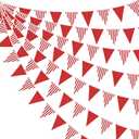 32Ft Red and White Striped Pennant Banner Fabric Triangle Flag Bunting Garland Streamer for Carnival Circus Kids Birthday Wedding Christmas New Years Party Outdoor Garden Hanging Festivals Decoration