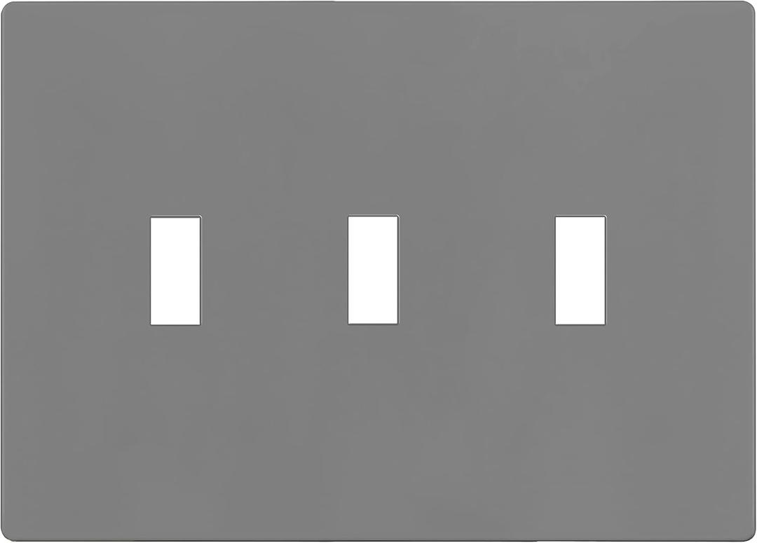 ENERLITES Screwless Triple Toggle Switch Wall Plate, Child Safe Light Switch Cover, Standard Size 3-Gang 4.68" x 6.53", Unbreakable Polycarbonate Thermoplastic, UL Listed, SI8813-GY, Glossy, Gray