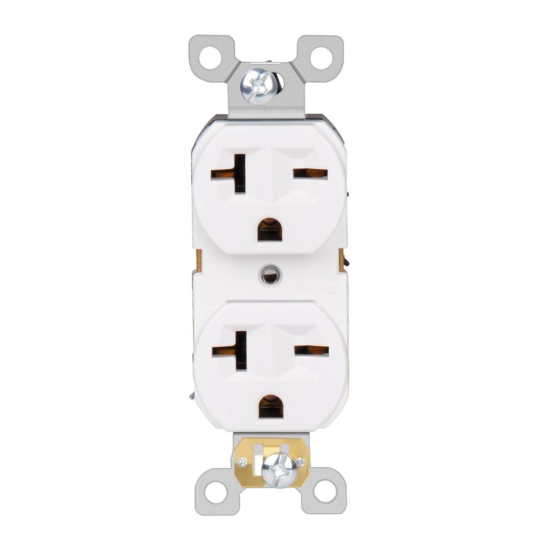 Duplex Electrical Receptacle Outlets, 20Amp 250V Wall Outlet Straight Blade Receptacle, 2 Pole 3 Wire, 20A 250V Outlet, 6-20R/6-15R, White, 1-Pack